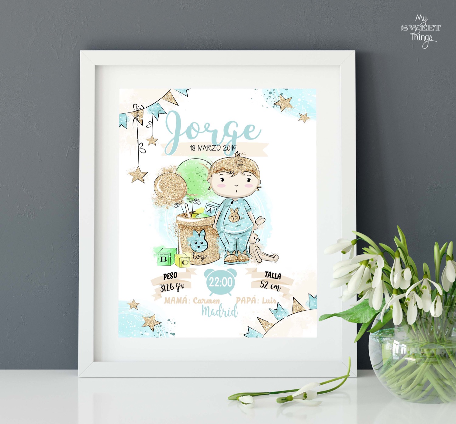 Natalicio Baby Boy Glitter · Via www.paratodos.sweethings.net 1 Natalicio bebe - Baby boy · Via www.paratodos.sweethings.net