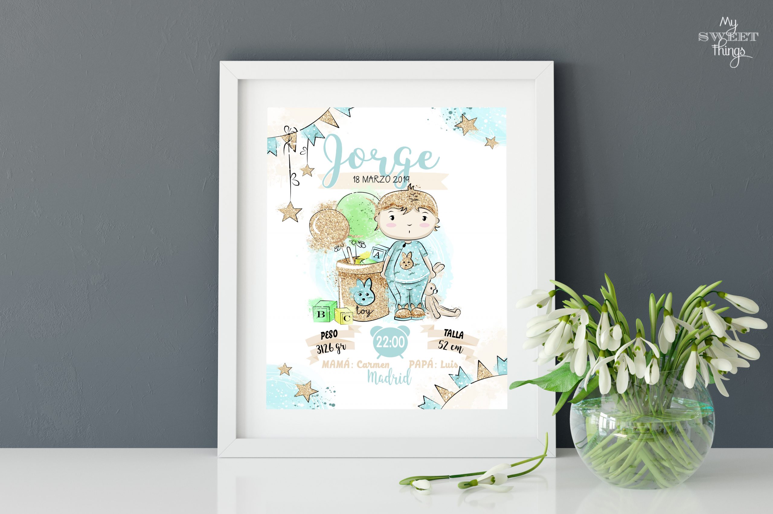 Natalicio Baby Boy Glitter · Via www.paratodos.sweethings.net Natalicio bebe - Baby boy · Via www.paratodos.sweethings.net